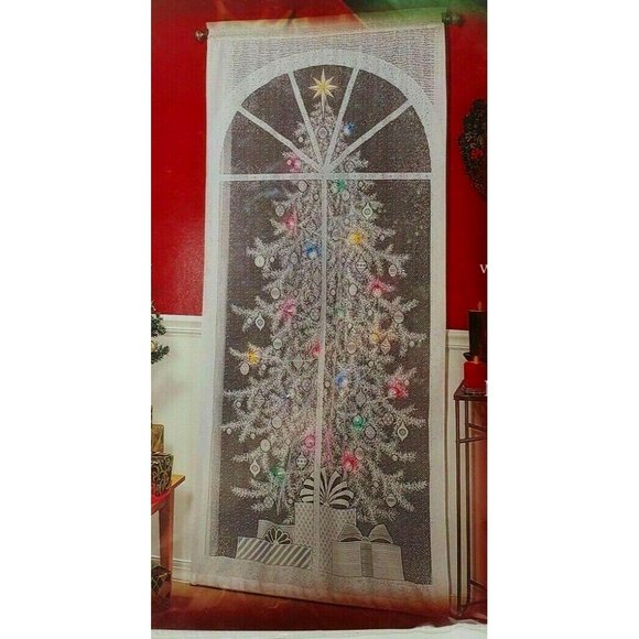 40"x 84" Lighted Lace Curtain Panel Christmas Tree (20) Multicolor Lights - Picture 1 of 3